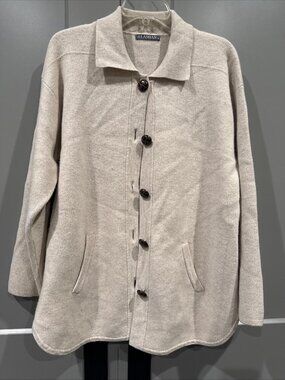 ALASHAN Womens 100% Merino Wool Beige Sweater Jacket M
